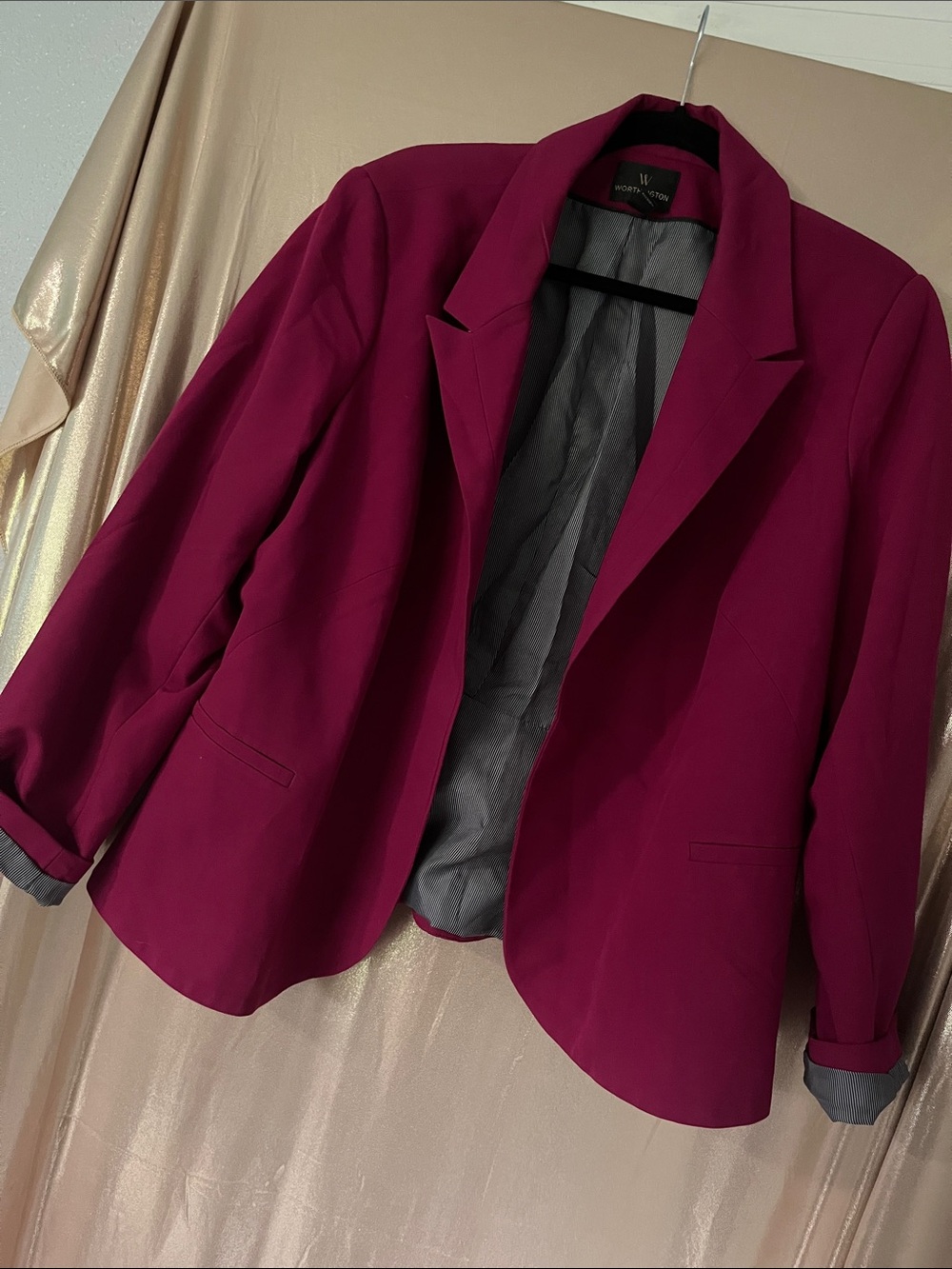 Worthington Women's Magenta Open-Front Blazer